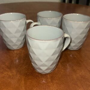 Set of Four Elama Diamond Waves Pattern Gray Grey Coffee Mugs Tea Cups Mint